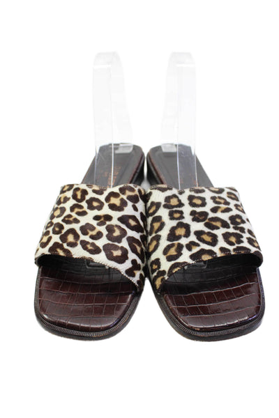 Donald J Pliner Womens Animal Print Slip-on Open Toe Sandals Brown Size 9