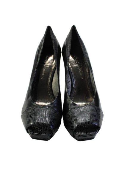 Vince Camuto Womens Cone Block Heel Peep Toe Pumps Black Leather Size 7