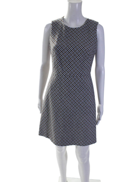 Kate Spade New York Womens Zip Up Crew Neck Houndstooth Dress Blue White Size 4