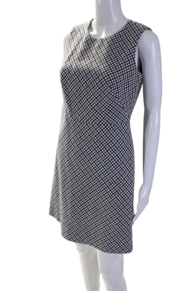 Kate Spade New York Womens Zip Up Crew Neck Houndstooth Dress Blue White Size 4