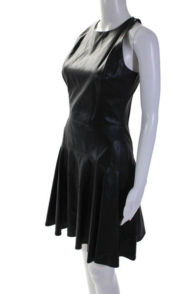 Lauren Ralph Lauren Womens Back Zip Crew Neck Faux Leather Dress Black Size 2