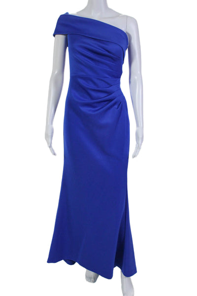 Eliza J Womens Pleated One Shoulder Sleeveless Gown Blue Size 2