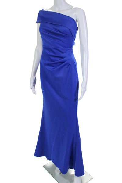 Eliza J Womens Pleated One Shoulder Sleeveless Gown Blue Size 2