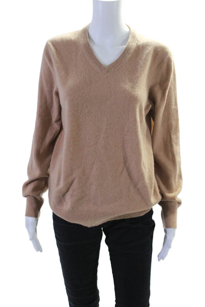 Naadam Womens Cashmere V-neck Long Sleeve Pullover Sweater Brown Size M