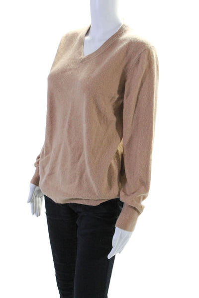 Naadam Womens Cashmere V-neck Long Sleeve Pullover Sweater Brown Size M