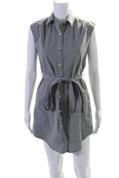 Frame Womens Cotton Gingham Print Buttoned Belted Mini Dress Black Size XS