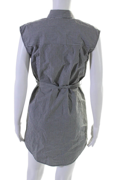 Frame Womens Cotton Gingham Print Buttoned Belted Mini Dress Black Size XS