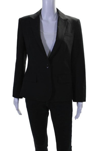 Theory Womens Wool Lined Collar V-neck Button Pleated Blazer Black Size 8