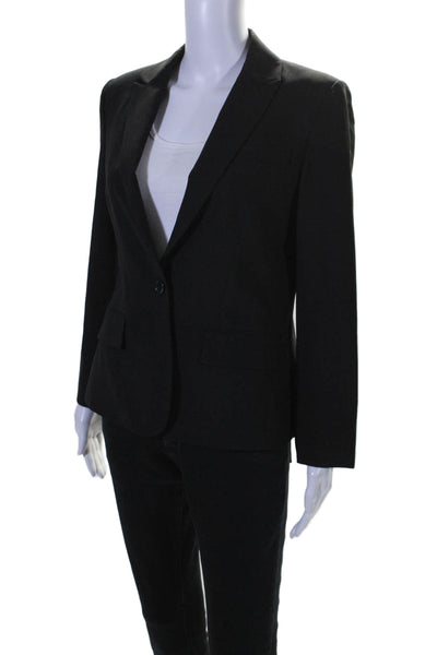 Theory Womens Wool Lined Collar V-neck Button Pleated Blazer Black Size 8