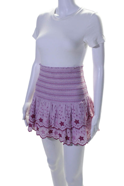 Love Shack Fancy Womens Cotton Elastic Waist Embroidered Skirt Pink Size M