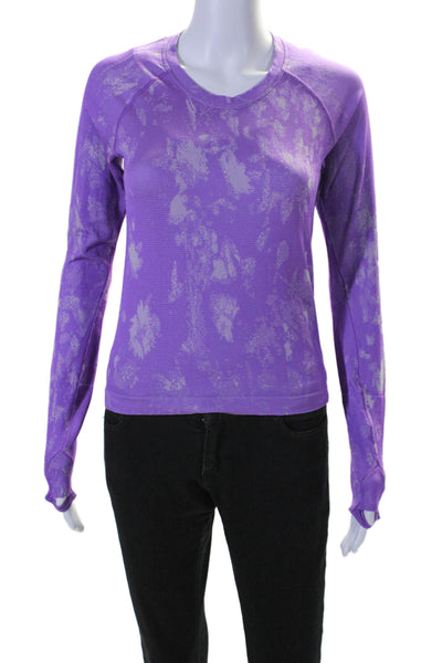 Lululemon Womens Abstract Print Long Sleeve Athletic T Shirt Purple Size 6