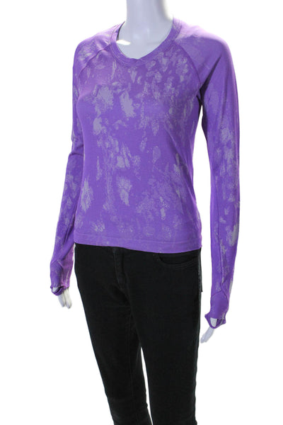 Lululemon Womens Abstract Print Long Sleeve Athletic T Shirt Purple Size 6