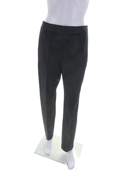 Faconnable Womens Side Zip High Rise Pleated Straight Leg Pants Navy Blue Size 4