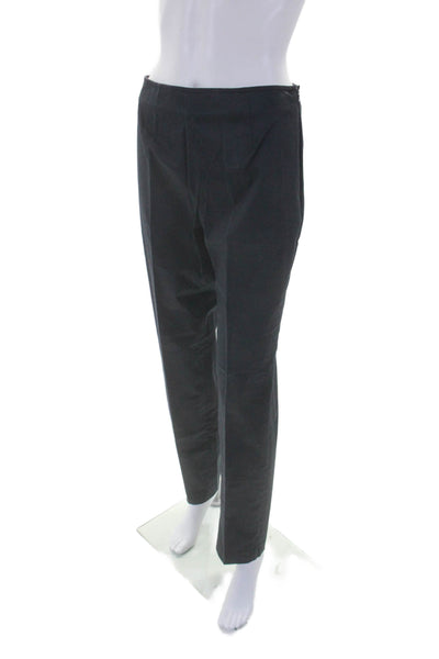 Faconnable Womens Side Zip High Rise Pleated Straight Leg Pants Navy Blue Size 4