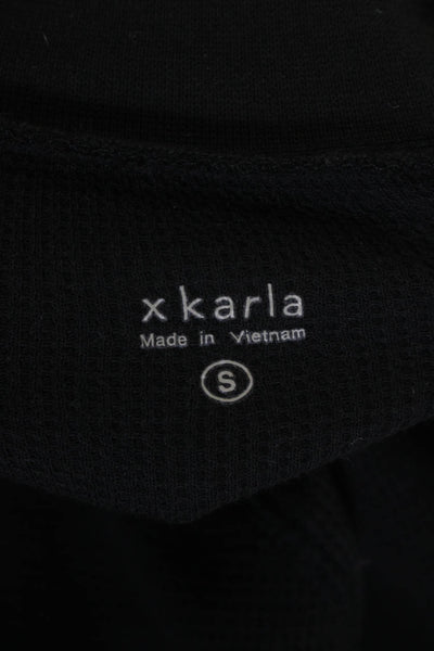 xkarla Womens Long Sleeve Mock Neck Knit Tee Shirt Black Cotton Size Small