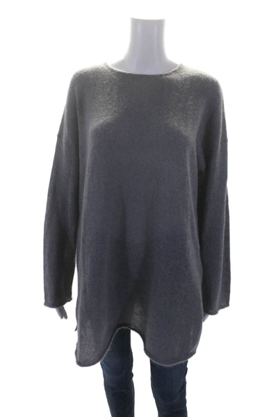 Eileen Fisher Womens Side Slit Round Neck Mohair Knit Sweater Gray Size Medium