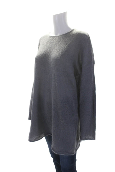 Eileen Fisher Womens Side Slit Round Neck Mohair Knit Sweater Gray Size Medium