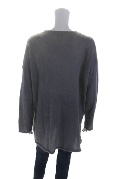 Eileen Fisher Womens Side Slit Round Neck Mohair Knit Sweater Gray Size Medium