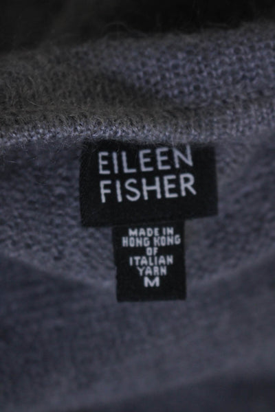 Eileen Fisher Womens Side Slit Round Neck Mohair Knit Sweater Gray Size Medium