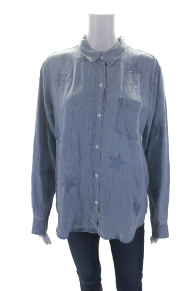 Rails Womens Cotton Collar Long Sleeve Button Up Denim Blouse Blue Size L