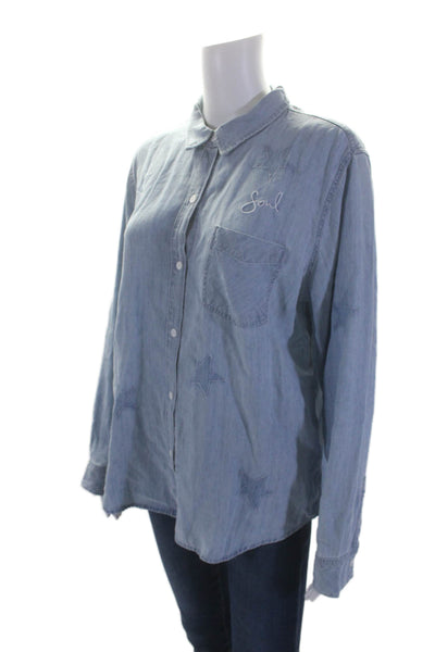 Rails Womens Cotton Collar Long Sleeve Button Up Denim Blouse Blue Size L