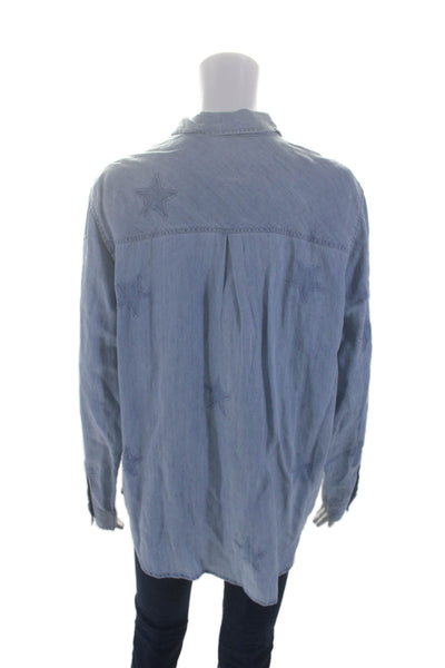 Rails Womens Cotton Collar Long Sleeve Button Up Denim Blouse Blue Size L