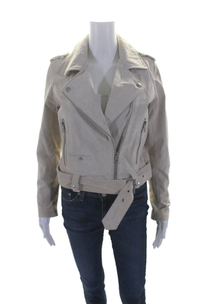 BLANKNYC Womens Front Zip Collared Belted Suede Jacket Beige Size Small