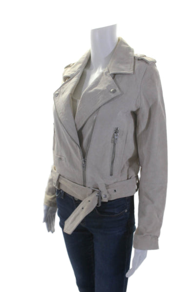 BLANKNYC Womens Front Zip Collared Belted Suede Jacket Beige Size Small