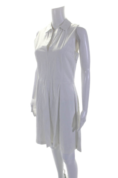 Theory Womens Side Zip Sleeveless Collared V Neck Shift Dress White Size 4