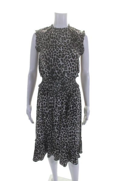 Michael Michael Kors Womens Sleeveless Crew Neck Leopard Shift Dress Gray Small