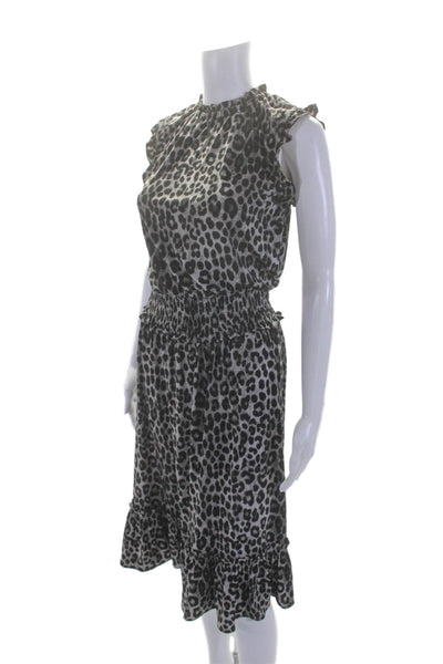 Michael Michael Kors Womens Sleeveless Crew Neck Leopard Shift Dress Gray Small