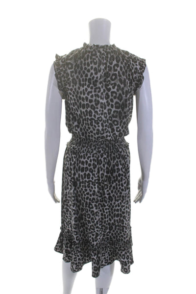 Michael Michael Kors Womens Sleeveless Crew Neck Leopard Shift Dress Gray Small