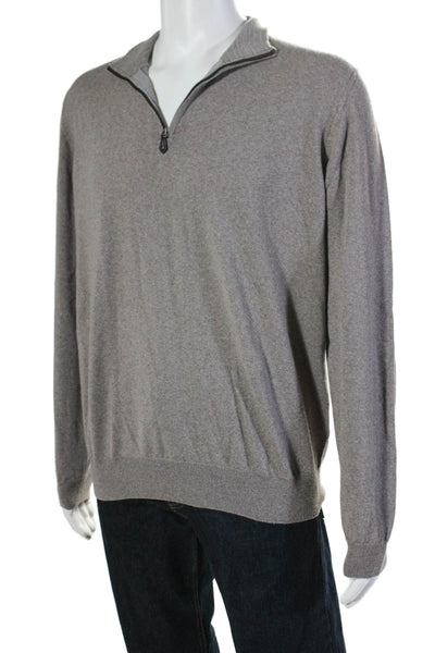 Hickey Freeman Mens Merino Wool Mock Neck Half Zip Pullover Sweater Brown Size L