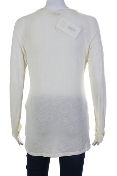 Theory Womens V-Neck Buttoned Long Sleeve Pullover Henley T-Shirt Cream Size L