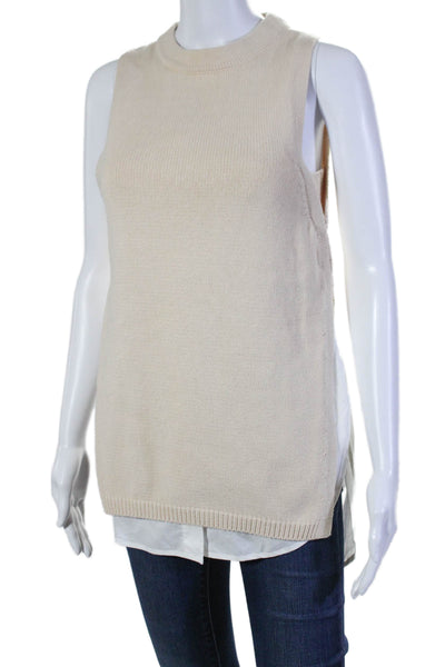 Brochu Walker Womens Sleeveless Knit Cotton Trim Blouse Beige White Size XS