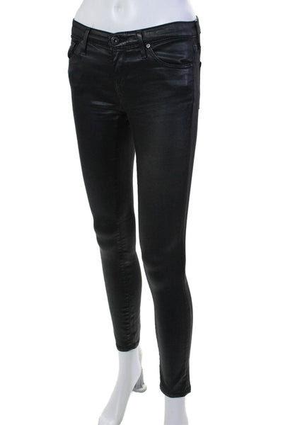 AG Adriano Goldschmied Womens Mid Rise Coated Ankle Skinny Jeans Black Size 25