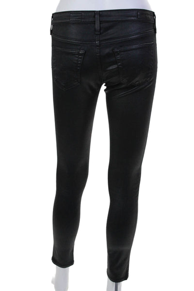 AG Adriano Goldschmied Womens Mid Rise Coated Ankle Skinny Jeans Black Size 25