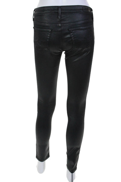 AG Adriano Goldschmied Womens Coated Mid Rise Ankle Skinny Jeans Black Size 25