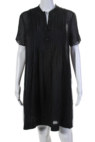 Rag & Bone Womens Silk Short Sleeve Button Up Pleated Shift Dress Black Size S