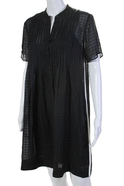 Rag & Bone Womens Silk Short Sleeve Button Up Pleated Shift Dress Black Size S