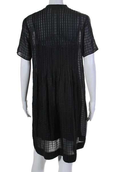 Rag & Bone Womens Silk Short Sleeve Button Up Pleated Shift Dress Black Size S