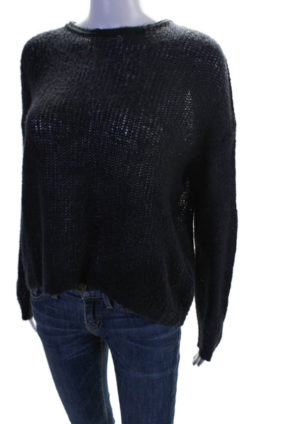 James Perse Womens Wool Textured Thin Knit Round Neck Sweater Top Black Size 0