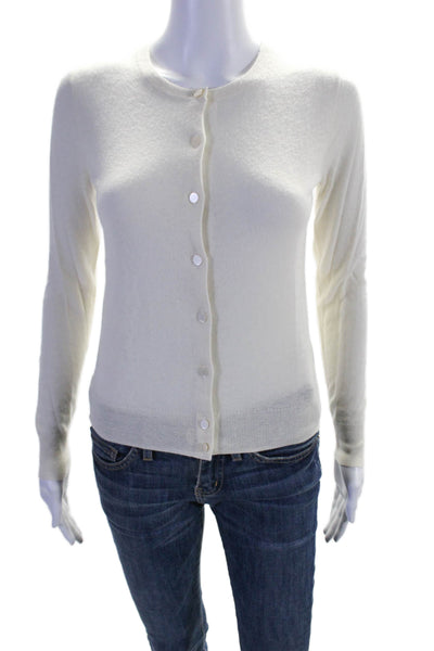 J Crew Womens Cashmere Buttoned Round Neck Long Sleeve Cardigan White Size 2XS