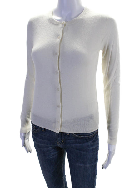 J Crew Womens Cashmere Buttoned Round Neck Long Sleeve Cardigan White Size 2XS