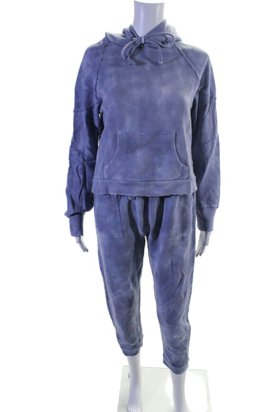 Love Shack Fancy Womens Tie Dye Distress Patchwork Sweatsuit Set Blue Size XS