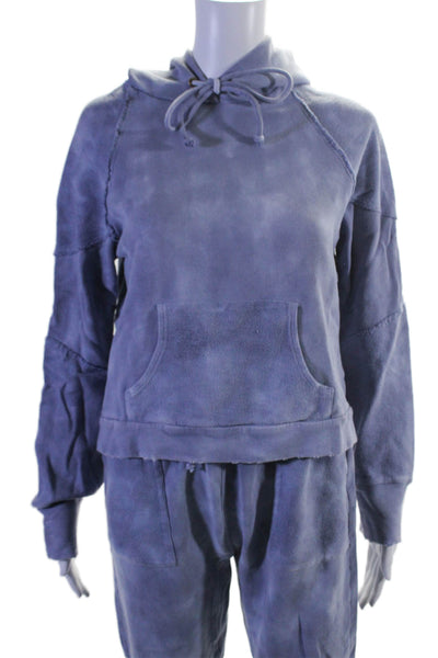 Love Shack Fancy Womens Tie Dye Distress Patchwork Sweatsuit Set Blue Size XS