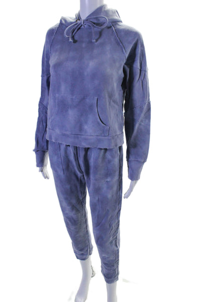 Love Shack Fancy Womens Tie Dye Distress Patchwork Sweatsuit Set Blue Size XS