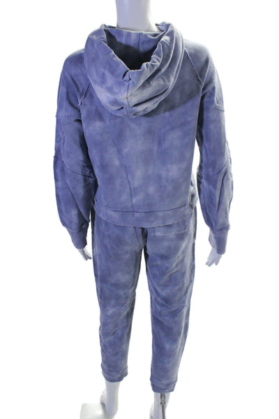 Love Shack Fancy Womens Tie Dye Distress Patchwork Sweatsuit Set Blue Size XS