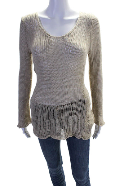 Wooden Ships Womens Cotton Crochet Pullover Top Beige Size S