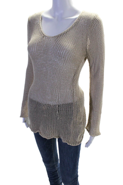 Wooden Ships Womens Cotton Crochet Pullover Top Beige Size S